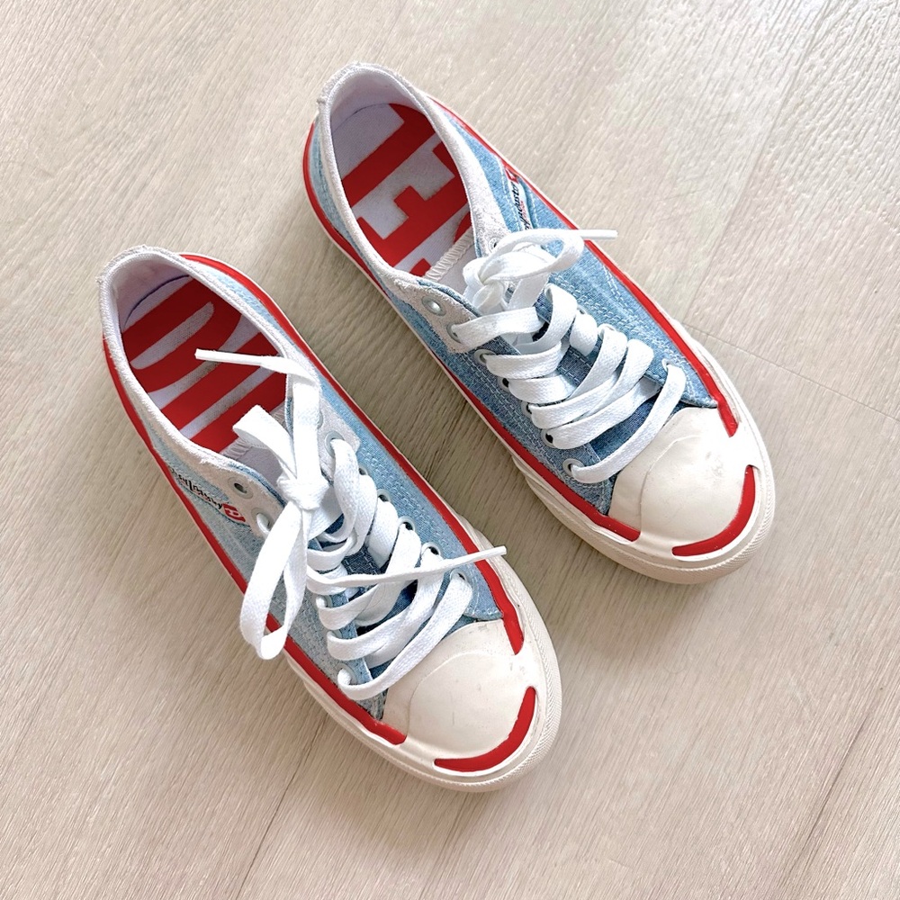 Stylish Red and White Diesel Women’s Sneakers